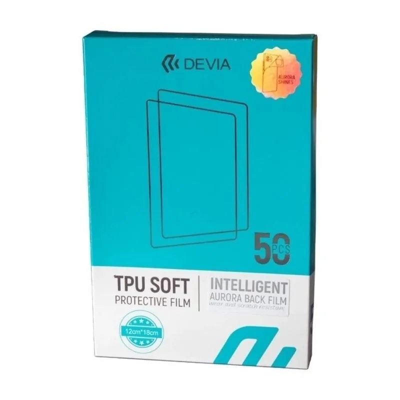 [3104] CAJA DE 50 FILM UPGRADED CRISTAL CLEAR DEVIA PARA PROTECTORES DE CELULARES - HYDROGEL