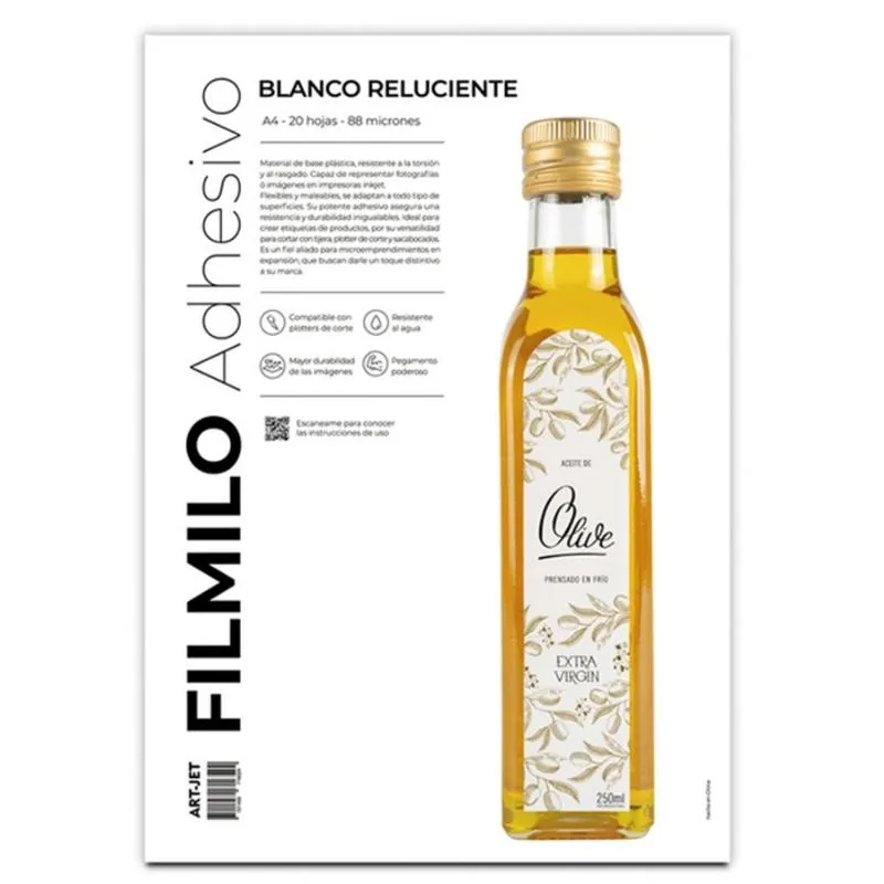 [5019] FILMINO ADHESIVO BLANCO RELUCIENTE A4 X20 HOJAS 88 MICRONES ART-JET