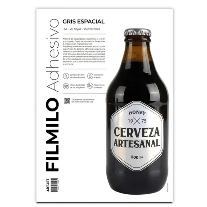 [5022] FILMINO ADHESIVO GRIS ESPACIAL A4 X20 HOJAS 75 MICRONES ART-JET