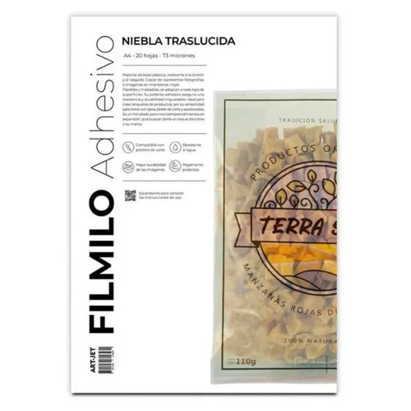 [5026] FILMINO ADHESIVO NIEBLA TRASLUCIDA A4 X20 HOJAS 73 MICRONES ART-JET