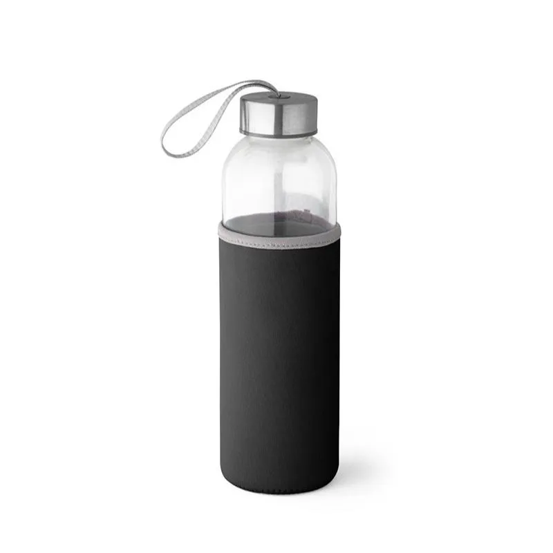 BOTELLA RAISE CRISTAL 520 ML CON FUNDA NEGRO 6.5 X 22.5 CM - Para DTF UV - SERIGRAFIA