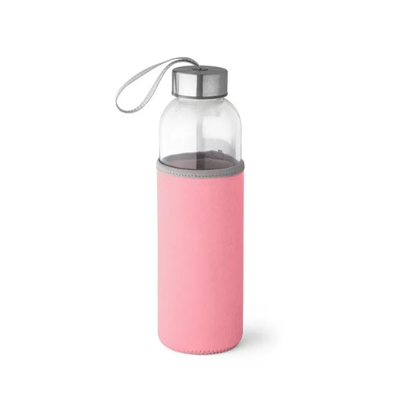 BOTELLA RAISE CRISTAL 520 ML CON FUNDA ROSA 6.5 X 22.5 CM - Para DTF UV - SERIGRAFIA
