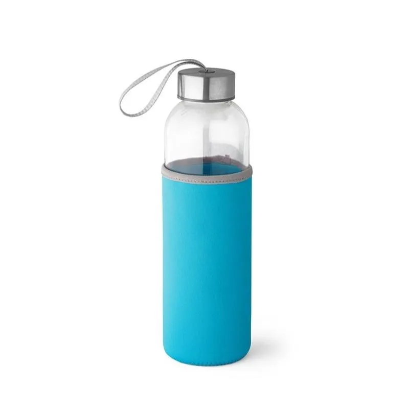 BOTELLA RAISE CRISTAL 520 ML CON FUNDA CELESTE 6.5 X 22.5 CM - Para DTF UV - SERIGRAFIA