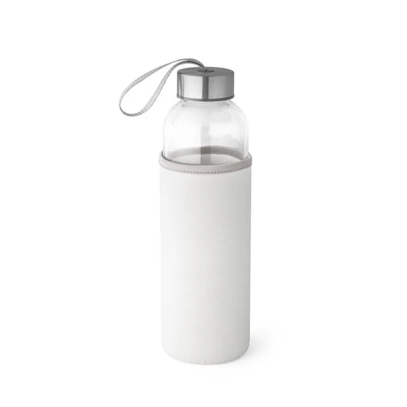 BOTELLA RAISE CRISTAL 520 ML CON FUNDA BLANCA 6.5 X 22.5 CM - Para DTF UV - SERIGRAFIA