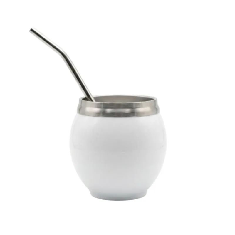 Mate Sublimable de Aluminio con Bombilla Metálica Blanco
