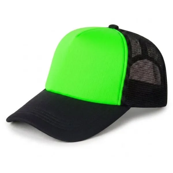 G06 Gorra Trucker Vicera y Red NEGRA Frente VERDE FLUO