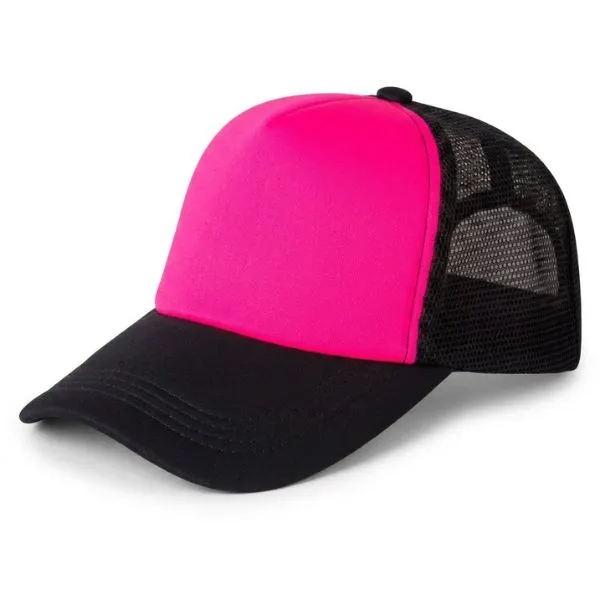 G06 Gorra Trucker Vicera y Red NEGRA Frente FUCSIA FLUO