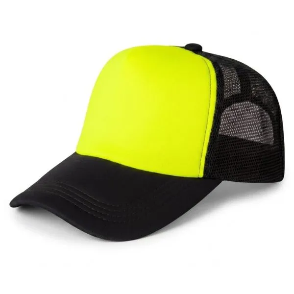 [1333] G06 Gorra Trucker Vicera y Red NEGRA Frente AMARILLO FLUO