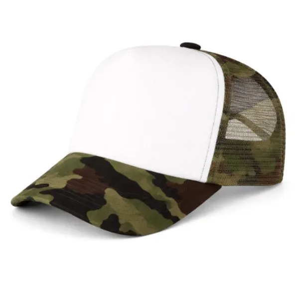 G06 Gorra Trucker Vicera y Red VERDE CAMUFLADO Frente BLANCA