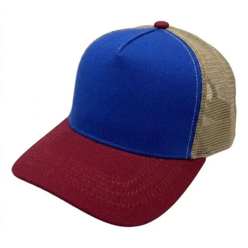 [2907] G06 Gorra Trucker TRICOLOR Vicera ROJA Red CAQUI Frente AZUL FRANCIA