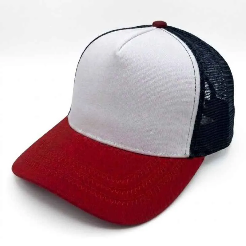 [2909] G06 Gorra Trucker TRICOLOR Vicera ROJA Red NEGRO Frente BLANCO