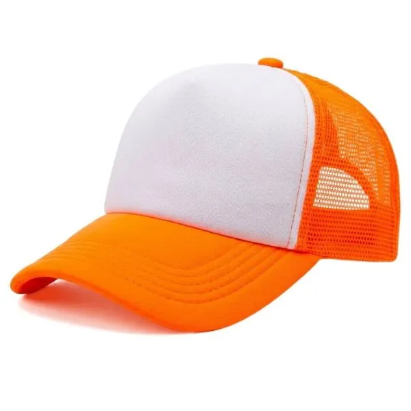 G06 Gorra Trucker Vicera y Red NARANJA FLUO Frente BLANCO