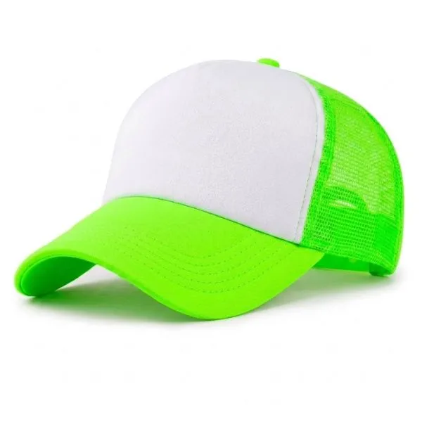 [3301] G06 Gorra Trucker Vicera y Red VERDE FLUO Frente BLANCA