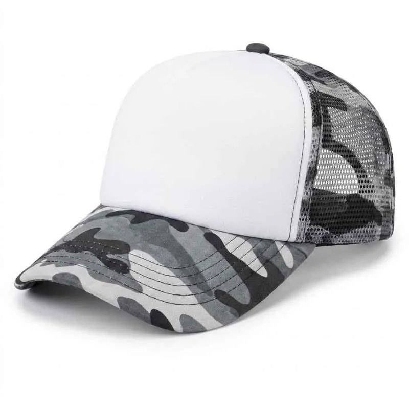 G06 Gorra Trucker Vicera y Red GRIS CAMUFLADO Frente BLANCA