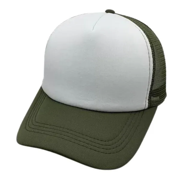 G06 Gorra Trucker Vicera y Red VERDE MILITAR Frente BLANCA