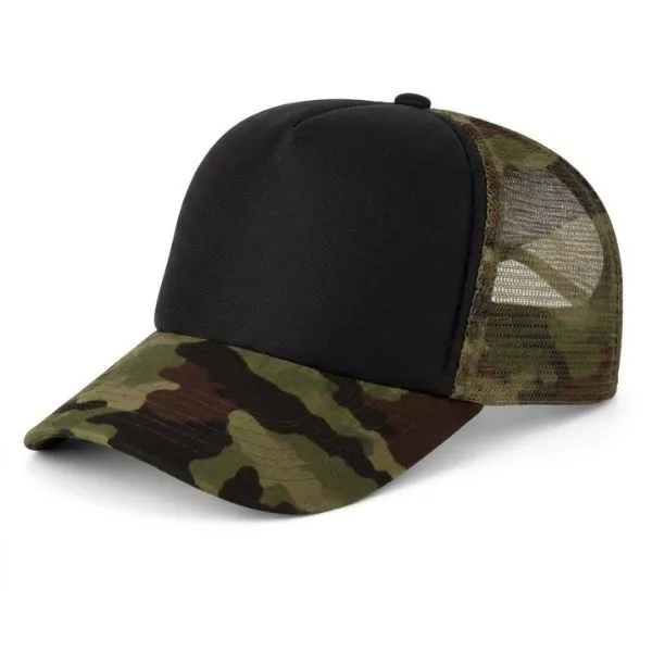 G06 Gorra Trucker Vicera y Red VERDE CAMUFLADO Frente NEGRO