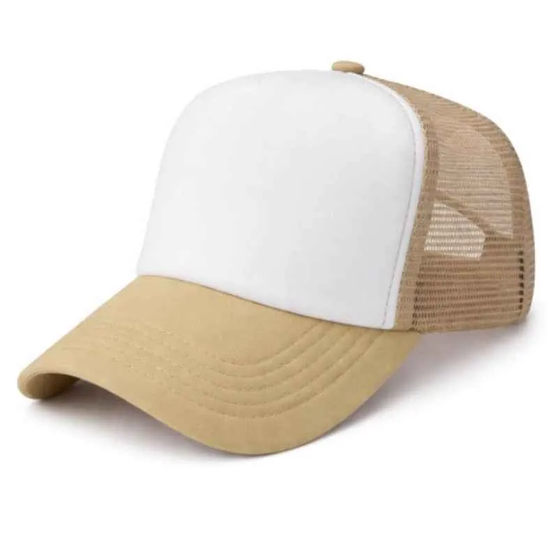 [5797] G06 Gorra Trucker Vicera y Red  CAQUI Frente BLANCA