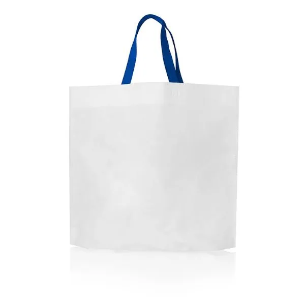 [4621] BOLSA DE FRISELINA SUBLIMABLE 70 GRS 45x40x10 BLANCA con MANIJAS AZUL CLARO