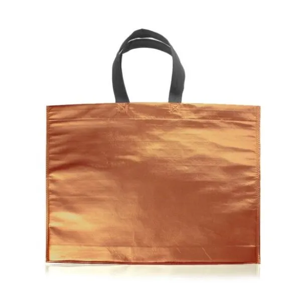 [4666] BOLSA DE FRISELINA METALIZADA NO SUBLIMABLE 45x40x10 COBRE con MANIJAS NEGRAS Para Estampar