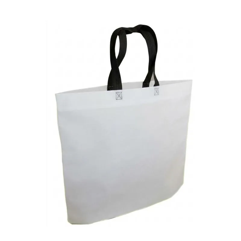 [4668] BOLSA DE FRISELINA SUBLIMABLE 70 GRS 45x40x10 BLANCA con MANIJAS NEGRAS