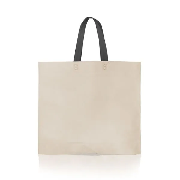 [4860] BOLSA DE FRISELINA SUBLIMABLE 70 GRS 45x40x10 Color CRUDO con MANIJAS NEGRAS