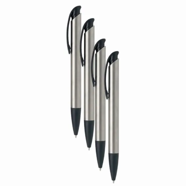 Boligrafo Plastico ZEUS CUERPO COLOR METAL DETALLES NEGRO x10 Unidades