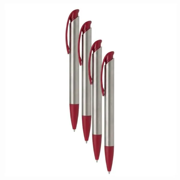 Boligrafo Plastico ZEUS CUERPO COLOR METAL DETALLES ROJO x10 Unidades