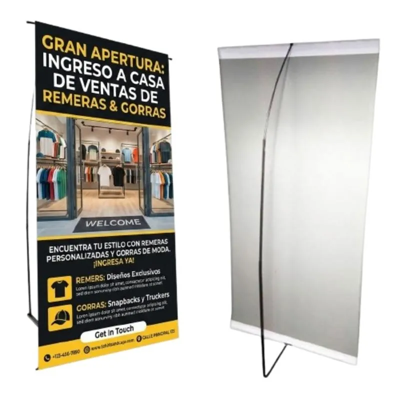 Banner Impreso con Portabanner Hierro Simple Tensor 90 x 190 cm