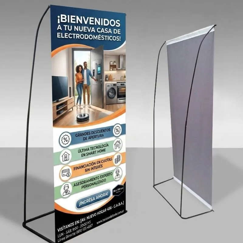 Banner Impreso con Portabanner Hierro DobleTensor 90 x 190 cm