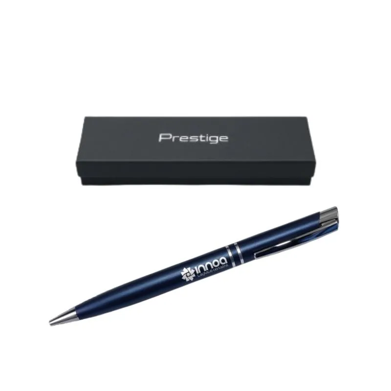 Boligrafo Grabado Laser Metalico Prestige Slim Azul con Estuche