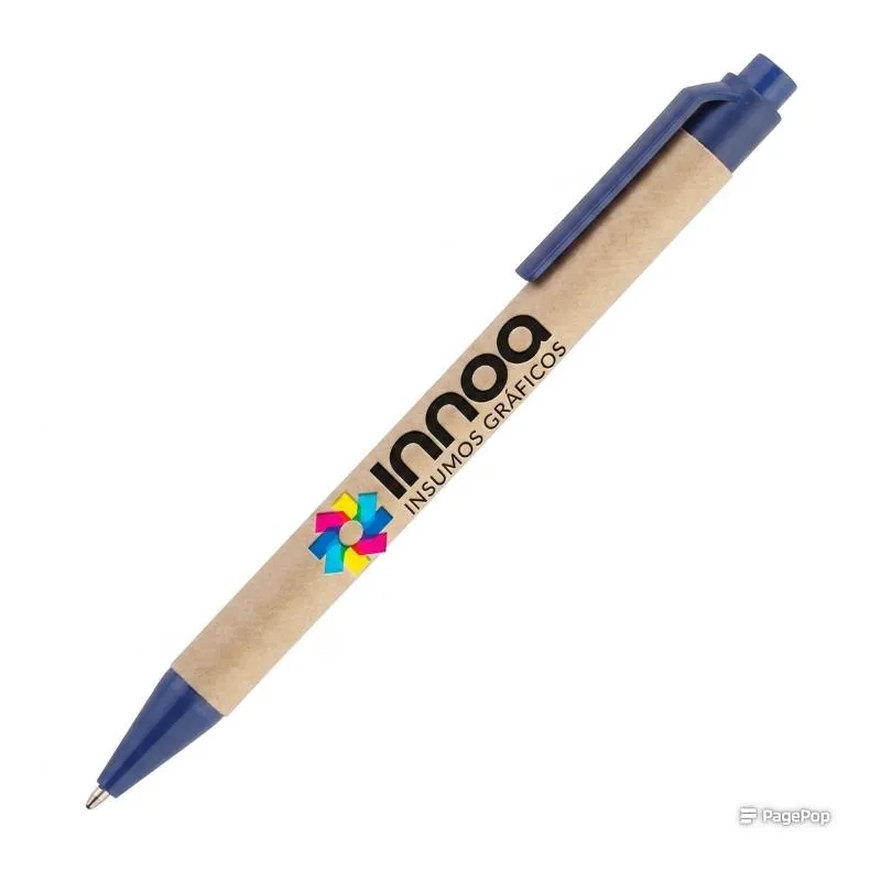 Boligrafo Impreso Full Color Eco Pen Clip Azul