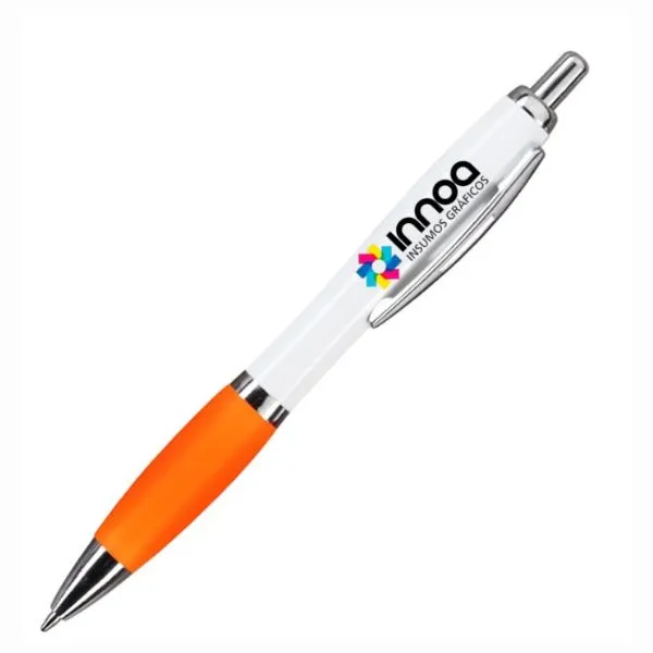 Boligrafo Impreso Full Color K750 PLASTICO CUERPO BLANCO GRIP NARANJA