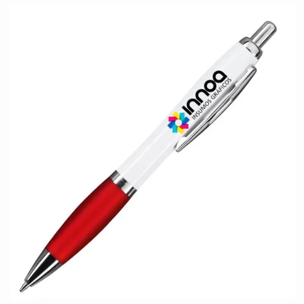 Boligrafo Impreso Full Color K750 PLASTICO CUERPO BLANCO GRIP ROJO