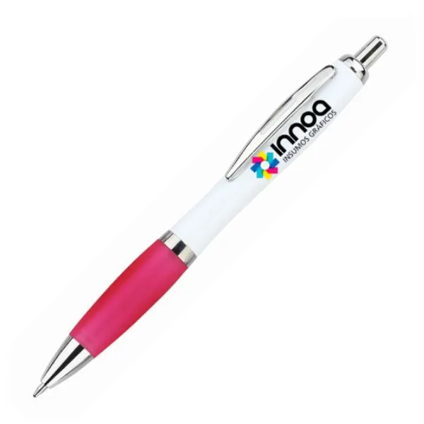 Boligrafo Impreso Full Color K750 PLASTICO CUERPO BLANCO GRIP ROSA