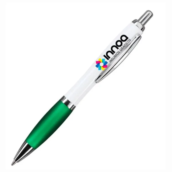 Boligrafo Impreso Full Color K750 PLASTICO CUERPO BLANCO GRIP VERDE