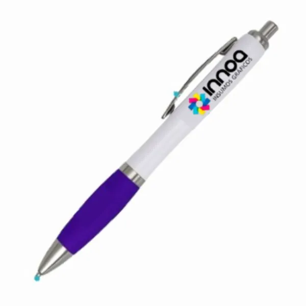 Boligrafo Impreso Full Color K750 PLASTICO CUERPO BLANCO GRIP VIOLETA