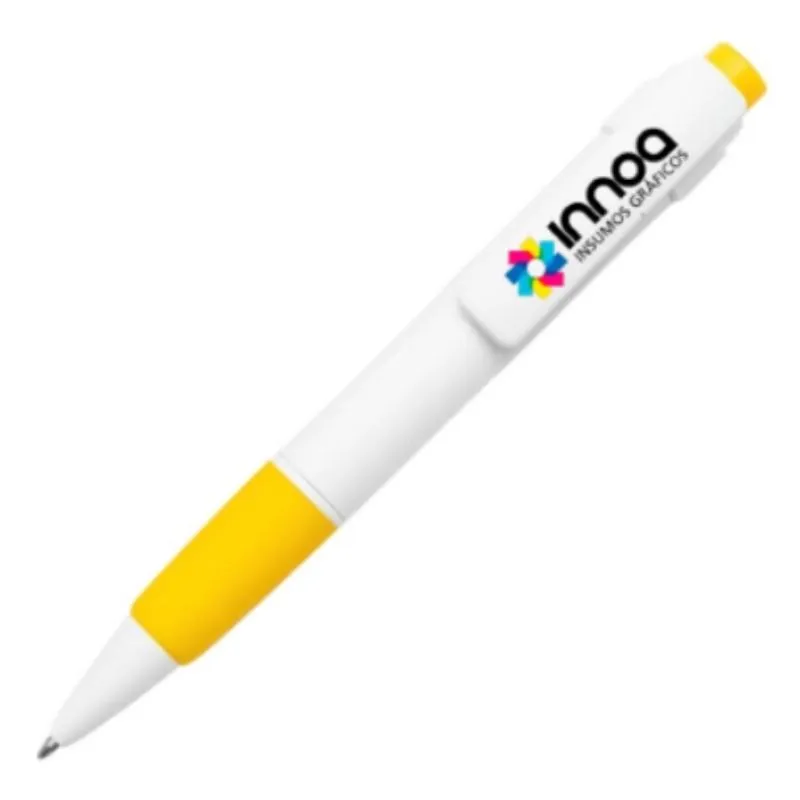 Boligrafo Impreso Full Color NIZA PLASTICO CUERPO BLANCO DETALLE AMARILLO
