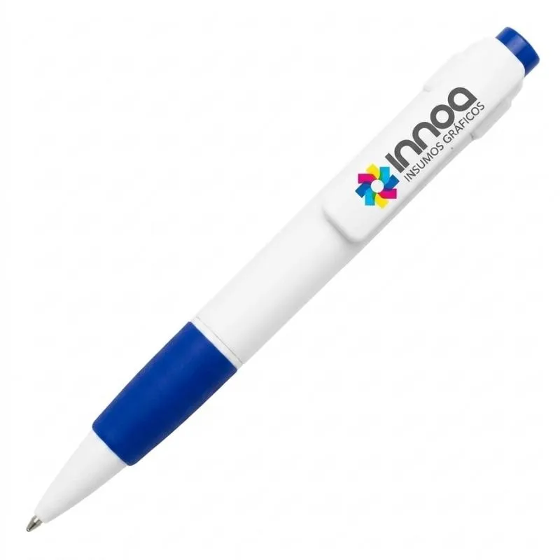 Boligrafo Impreso Full Color NIZA PLASTICO CUERPO BLANCO DETALLE AZUL
