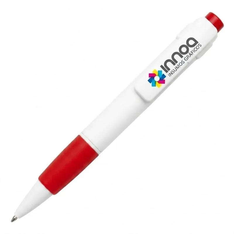 Boligrafo Impreso Full Color NIZA PLASTICO CUERPO BLANCO DETALLE ROJO