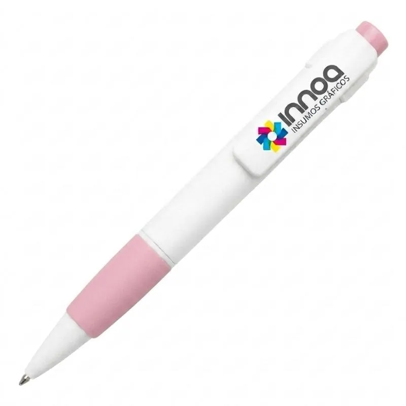 Boligrafo Impreso Full Color NIZA PLASTICO CUERPO BLANCO DETALLE ROSA PASTEL