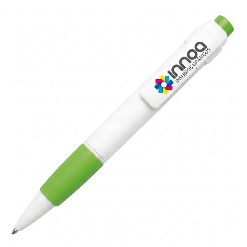 Boligrafo Impreso Full Color NIZA PLASTICO CUERPO BLANCO DETALLE VERDE CLARO