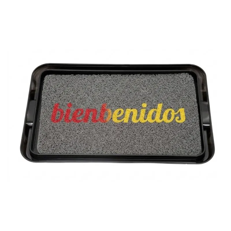 [6699] Bandeja Sanitizante con Alfonbra Gris Impresa UV 33 X 49 cm