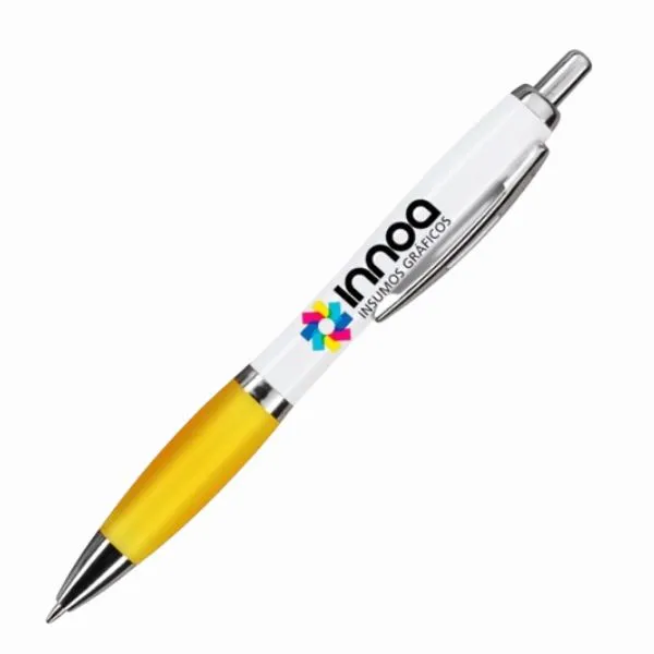 Boligrafo Impreso Full Color K750 PLASTICO CUERPO BLANCO GRIP AMARILLO