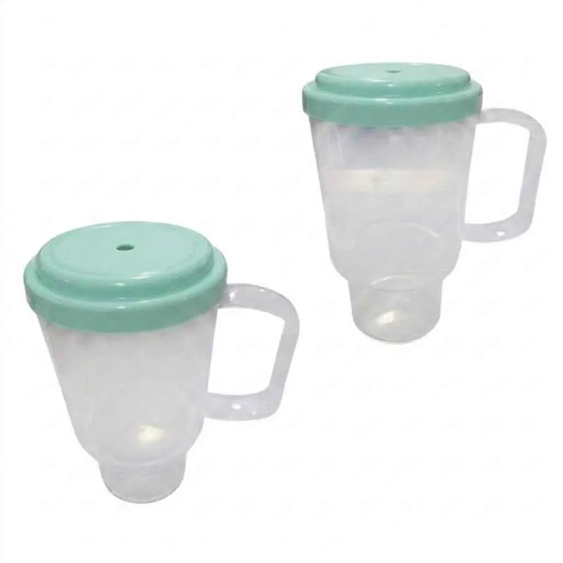 [6850] JARRO TRANSPARENTE CON TAPA 500 CC CELESTE AGUA (SIN SORBETE)