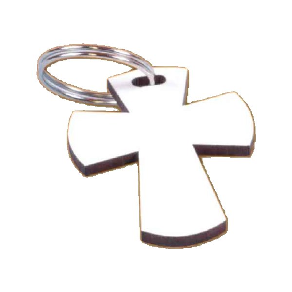 [2818] LLAVERO CRUZ MADERA CRISTAL CON ARANDELA 4,5cm X 6,0cm